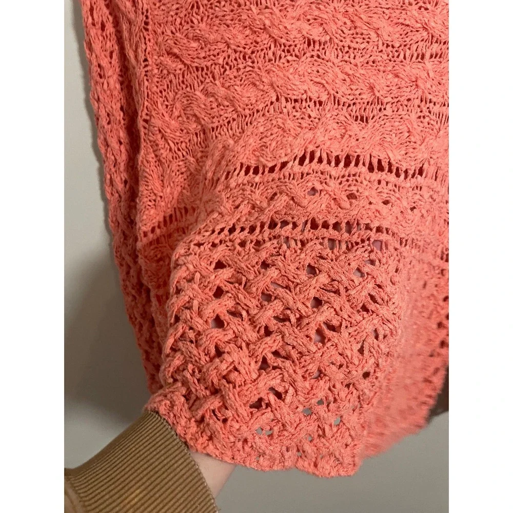 Free People Coral Open Crochet Scoop Pullover